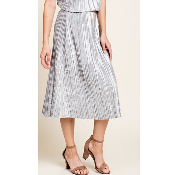 silver velvet pleated skirt